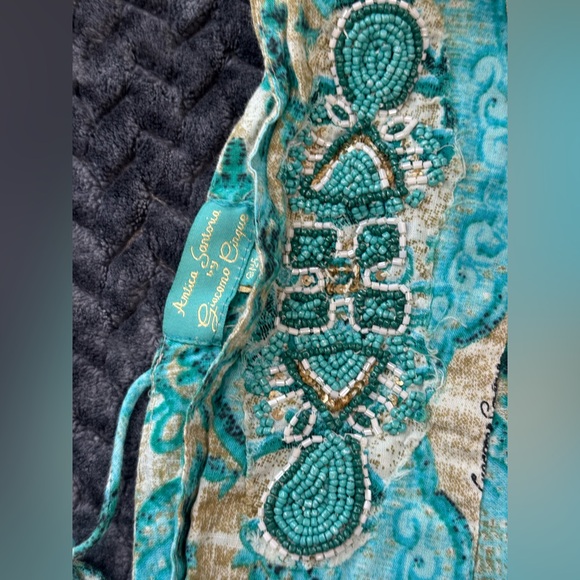 Antica Sartoria Boho Dress Aqua Green OS Bell Sleeve Beach Resort Travel - Picture 7 of 14